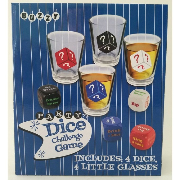 Party Challenge 4 Dice and Glasses Drinking Game Roll Decider Die Game - Picture 1 of 6